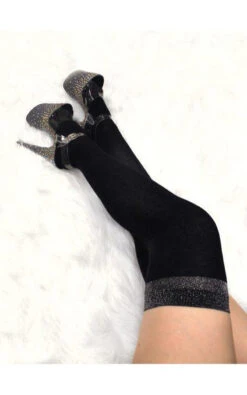 Lunalae Glimmer Band Thigh High Socks - Black/Silver -Pole Dance Clothing & Shoes Shop glimmer 2 471x753 1