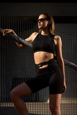 Hamade Activewear Buckle Cycling Shorts - Black -Pole Dance Clothing & Shoes Shop hamadeVI74