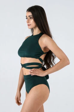 REV ACTIV Second Skin High Waist Shorts - Bottle Green -Pole Dance Clothing & Shoes Shop second skin bottle green set 1