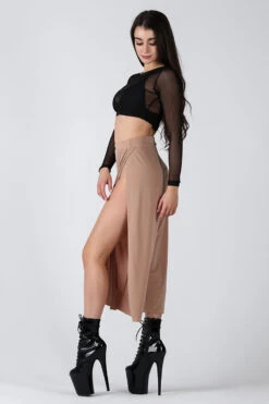 REV ACTIV Sensual Flow Pants (with Leg Slit) - Coffee -Pole Dance Clothing & Shoes Shop sensual coffee pants with slits 3