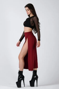 REV ACTIV Sensual Flow Pants (with Leg Slit) - Wine -Pole Dance Clothing & Shoes Shop sensual wine pants with slits 3