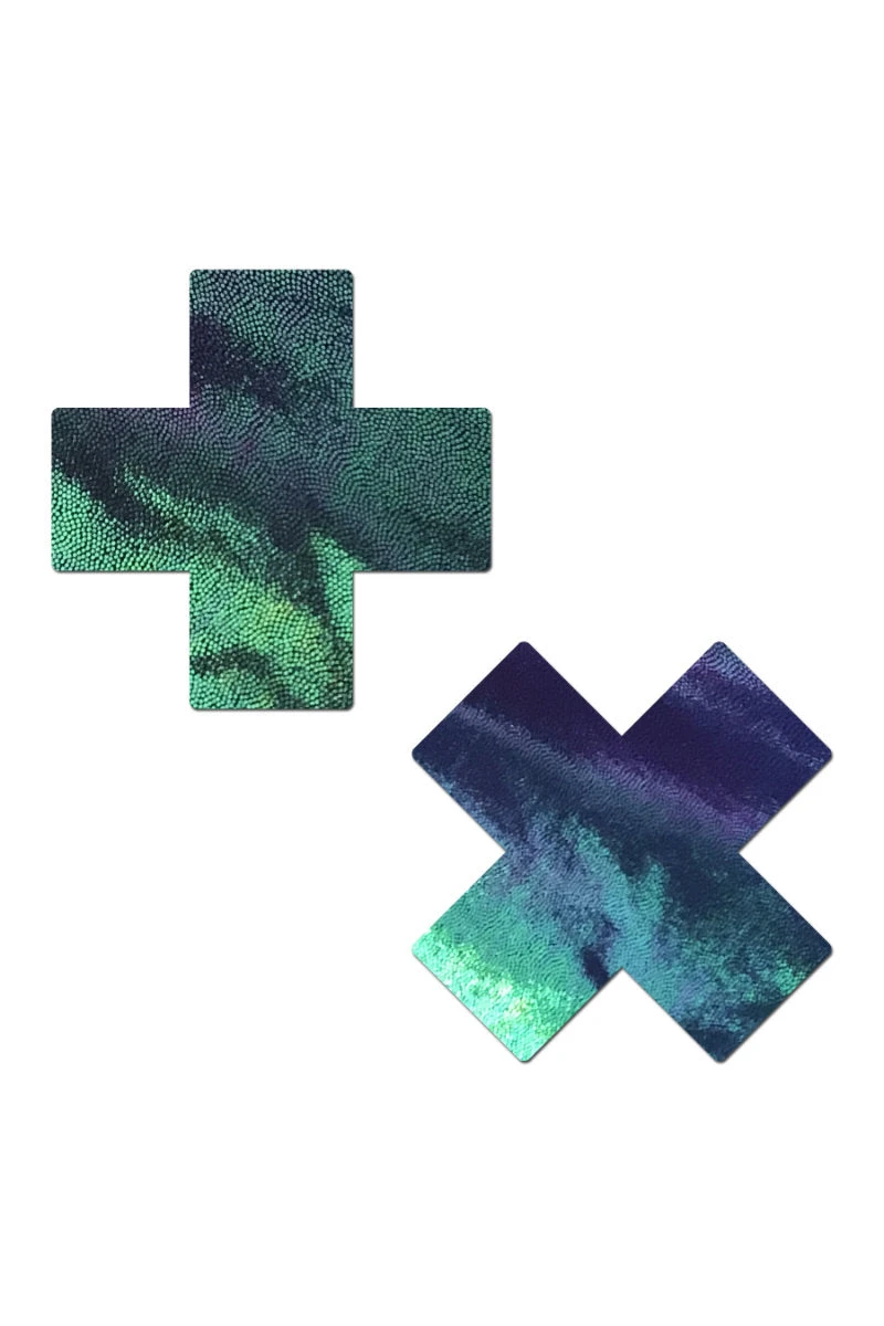 Pastease Cross Nipple Pasties - Iridescent Liquid Black 1 Pastease Cross Nipple Pasties - Iridescent Liquid Black