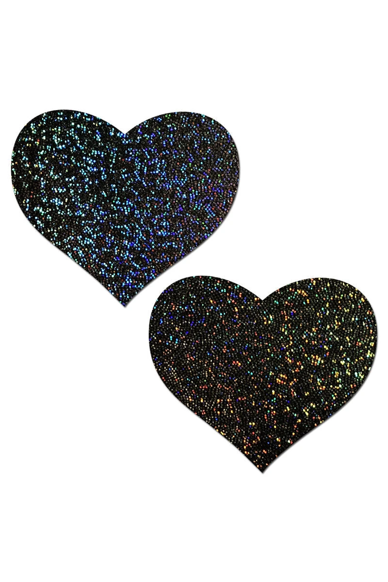 Pastease Heart Nipple Pasties - Black Sparkle 1 Pastease Heart Nipple Pasties - Black Sparkle