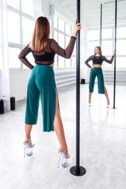 REV ACTIV Sensual Flow Pants (with Leg Slit) - Malachite -Pole Dance Clothing & Shoes Shop spodniesensualmalachiteback