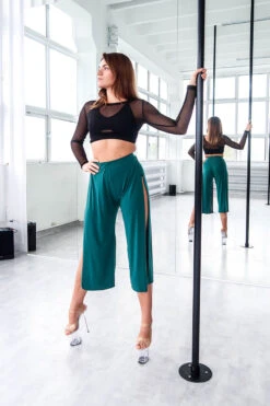 REV ACTIV Sensual Flow Pants (with Leg Slit) - Malachite -Pole Dance Clothing & Shoes Shop spodniesensualmalachiteprzod