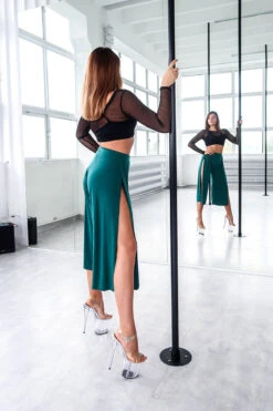 REV ACTIV Sensual Flow Pants (with Leg Slit) - Malachite -Pole Dance Clothing & Shoes Shop spodniesensualmalachiteside