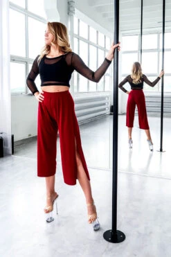 REV ACTIV Sensual Flow Pants (with Leg Slit) - Wine -Pole Dance Clothing & Shoes Shop spodniesensualwinefront