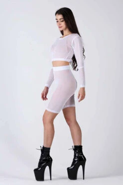 REV ACTIV Mesh Cycling Shorts - White -Pole Dance Clothing & Shoes Shop white mesh cycling shorts 3